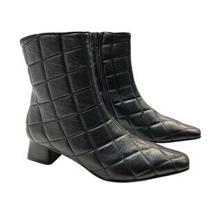 Napoleoni Italian Boots Womens 8.5 Quilted Nappa Black Leather Ankle Block Heel